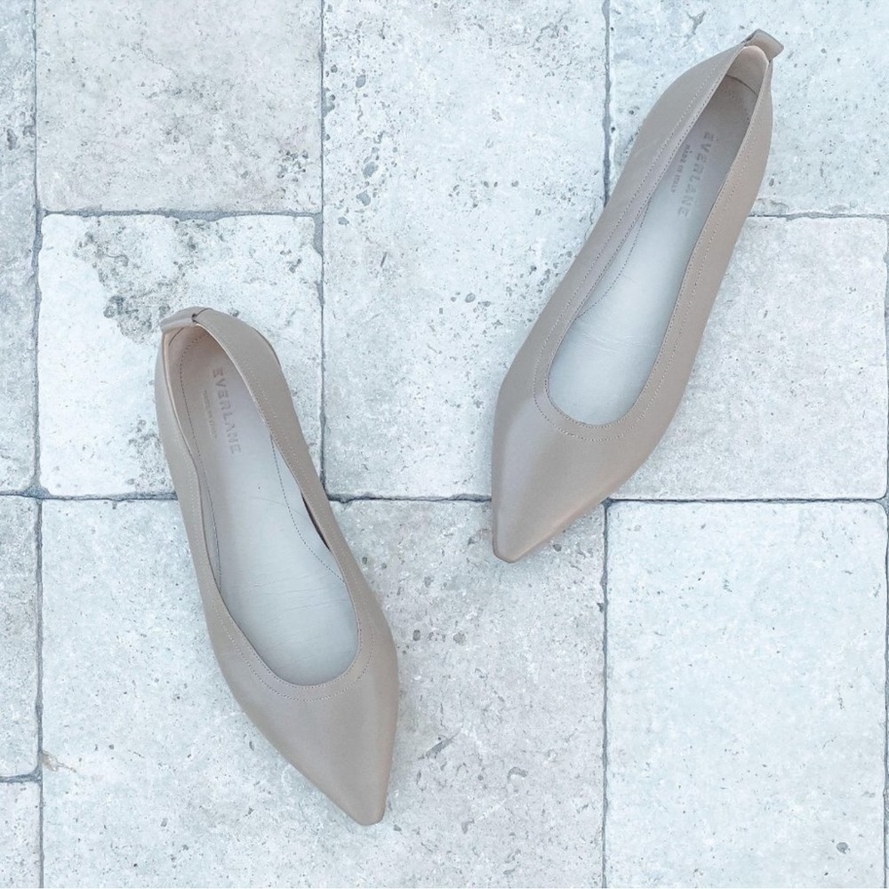 Everlane The 40 Hour Leather Pointed Flat Taupe 8